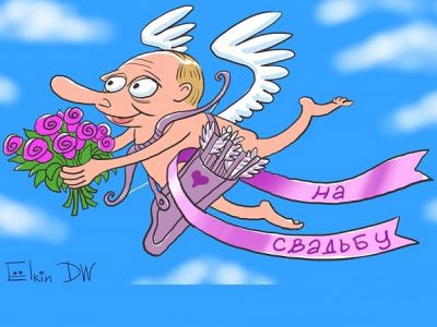 Путин летит на свадьбу. Карикатура: С. Елкин, dw.com