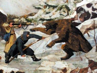 Охота на медведя с рогатиной. Иллюстрация: ohotnik.org